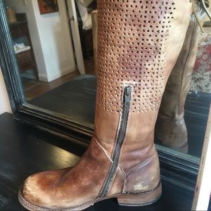 BedStu tan perforated lace shaft boots